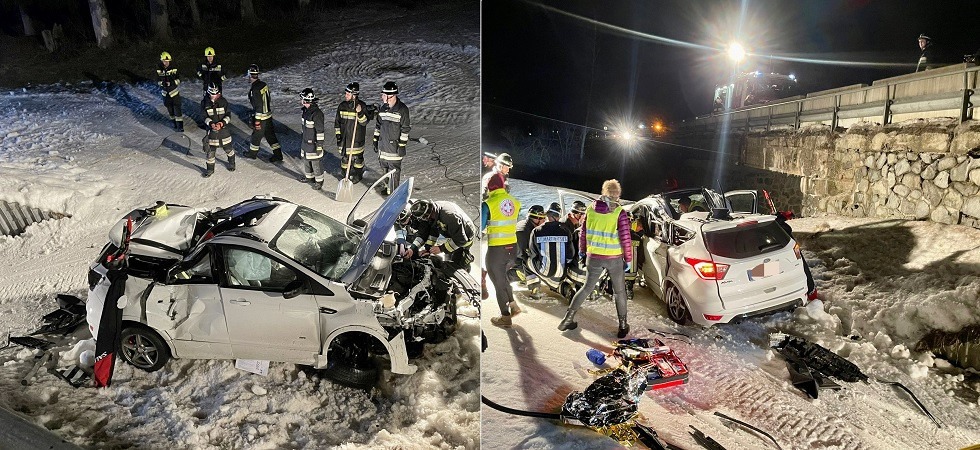 Perde il controllo dell'auto e precipita sulla pista da sci, una persona ferita estratta dal mezzo con le pinze idrauliche